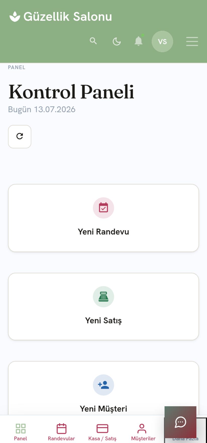 Salonia uygulama paneli